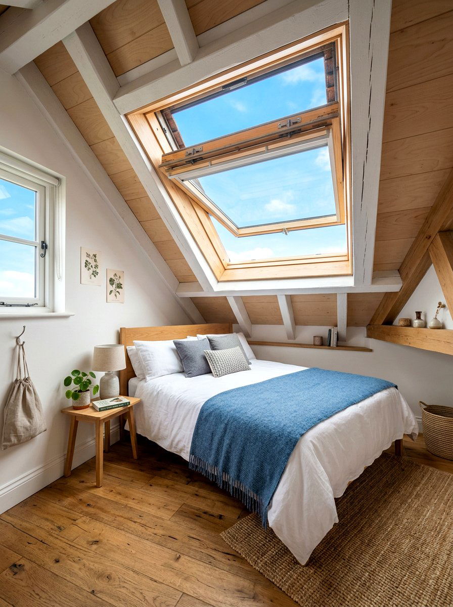 Skylight Above Bed - 30 tiny cottage bedroom ideas