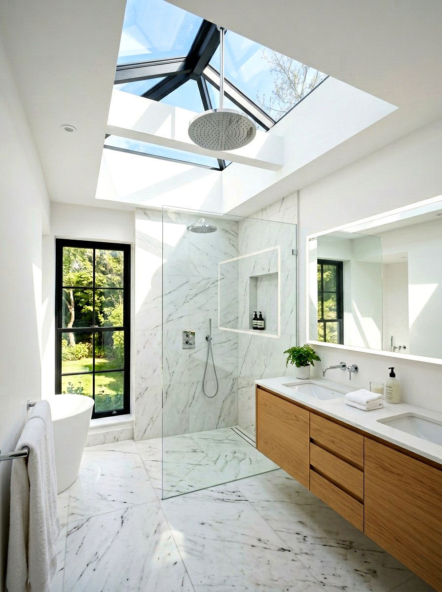 Skylight Above Shower Area - 30 rain shower bathroom ideas