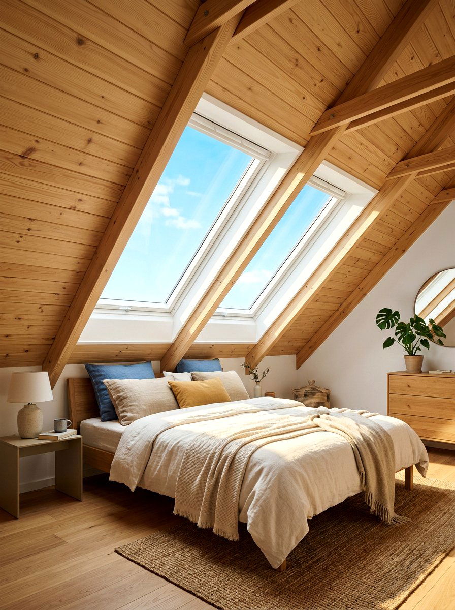 Skylight Placement - 30 sloped ceiling bedroom ideas