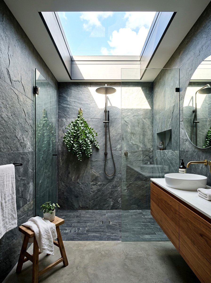 Skylight Shower Bathroom - 30 forest inspired bathroom ideas