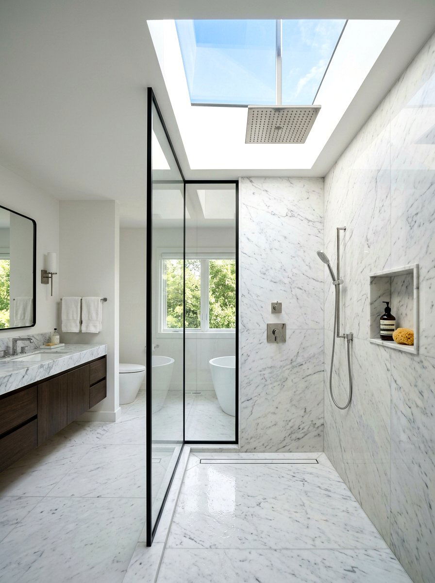 Skylight Shower Entry - 30 curbless shower ideas