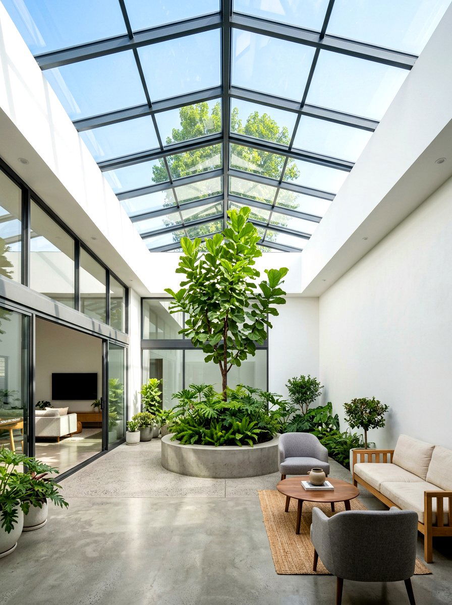 Skylight garden courtyard - 30 indoor courtyard home ideas