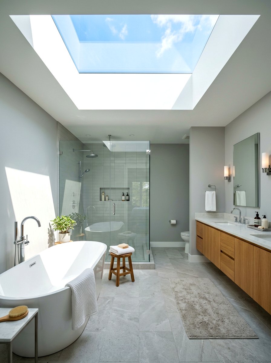 Skylight natural light - 30 bathroom makeover ideas