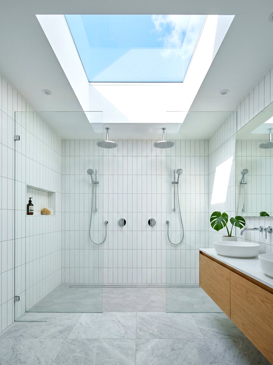 Skylight over double shower - 30 double shower bathroom ideas