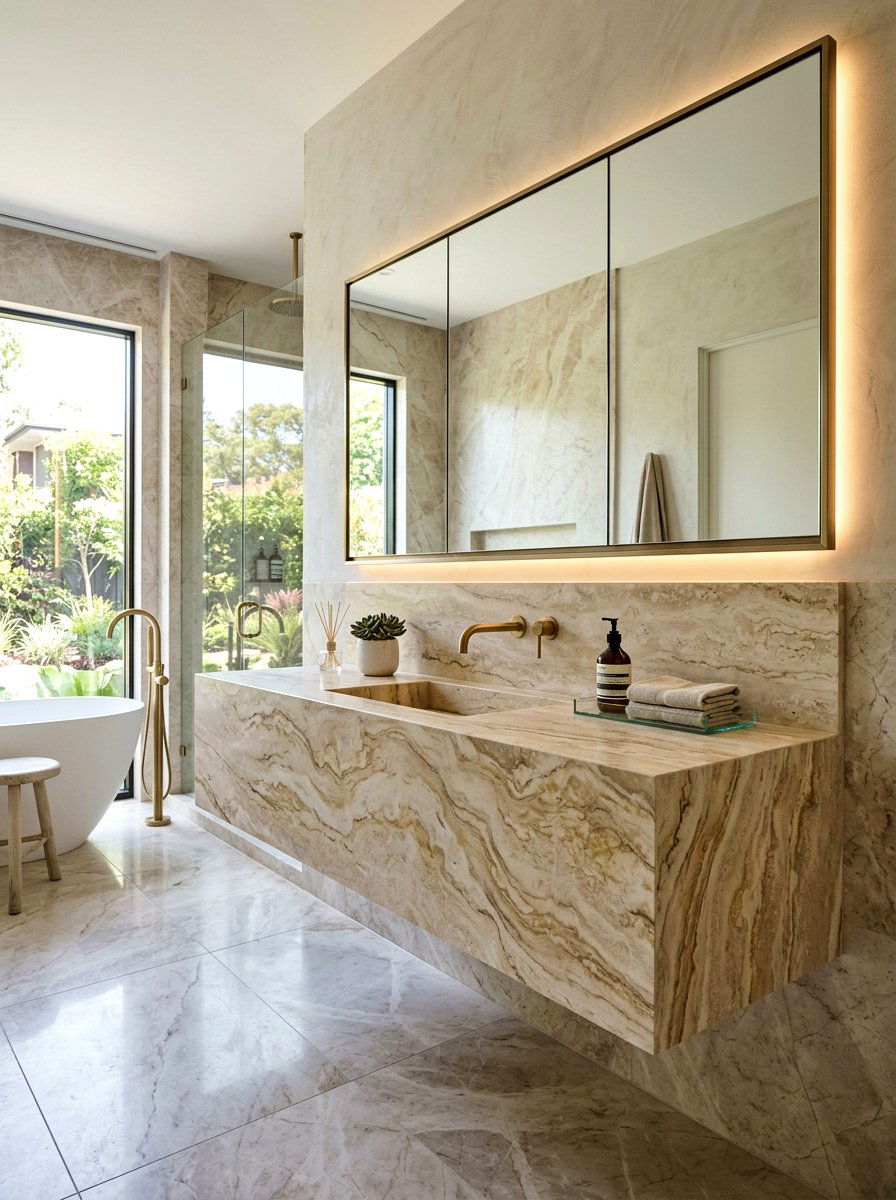Slab travertine vanity - 30 travertine vanity bathroom ideas