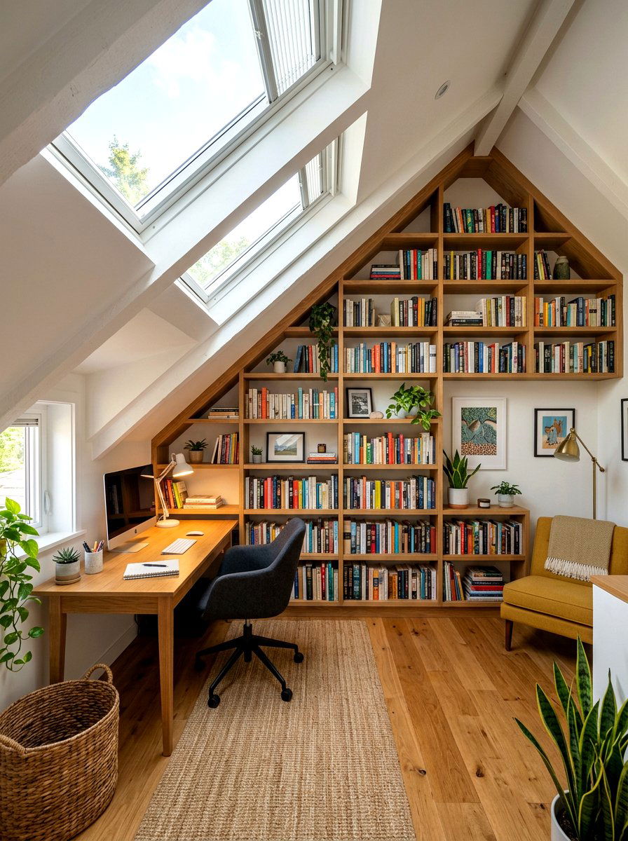 Slanted Ceiling Bookshelf Wall Office - 30 bookshelf wall office ideas