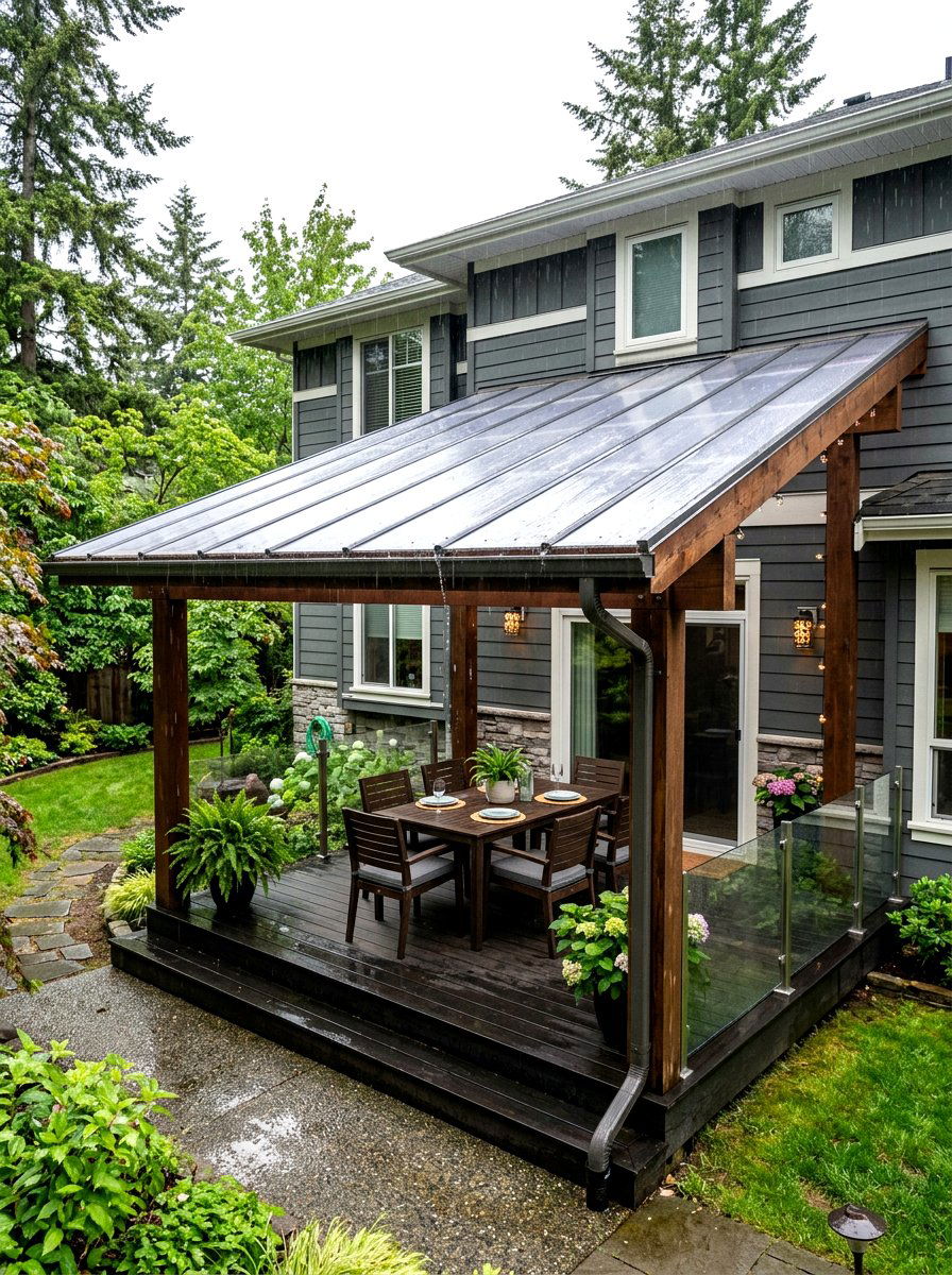 Slanted Polycarbonate Deck Cover - 30 transparent patio roof ideas