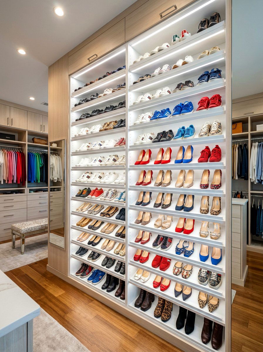 Slanted Shoe Shelf - 30 shoe wall storage ideas
