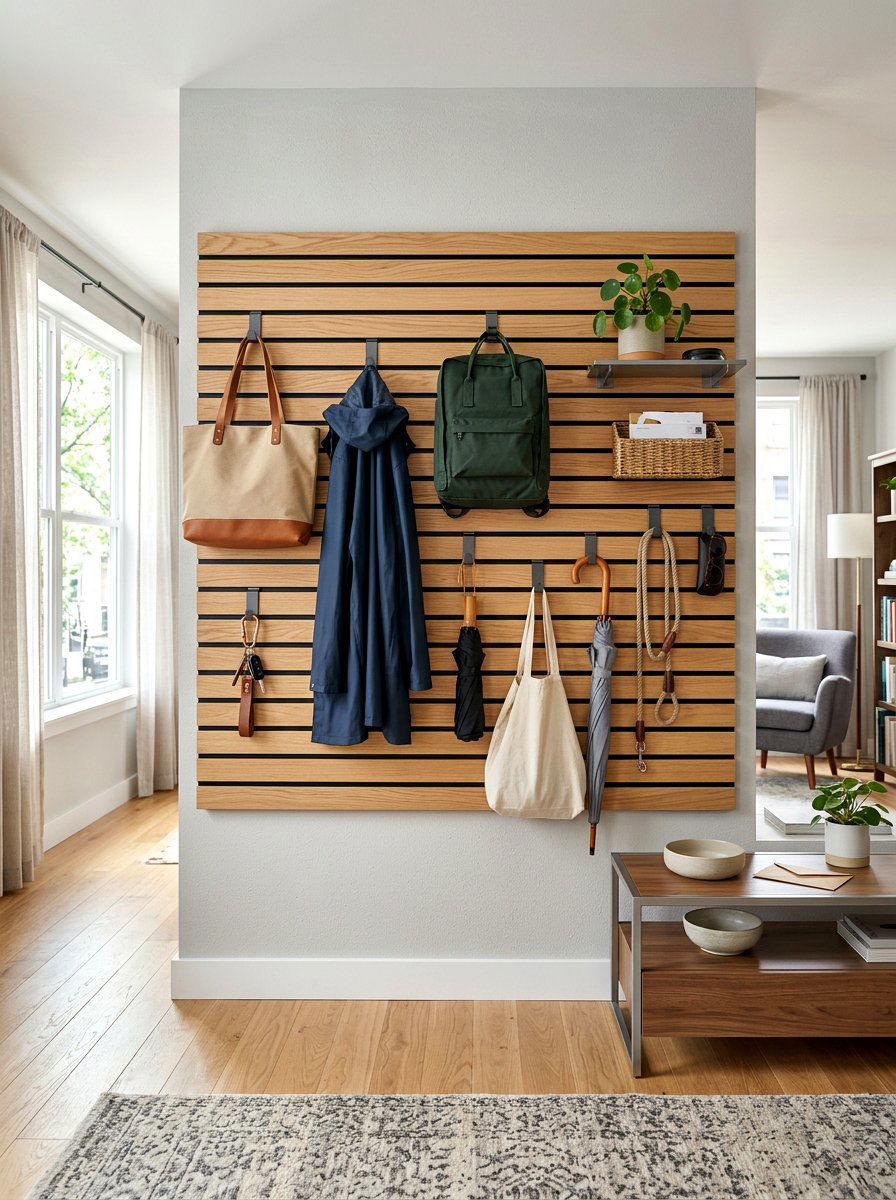 Slat Wall Modular Storage - 30 studio apartment storage ideas