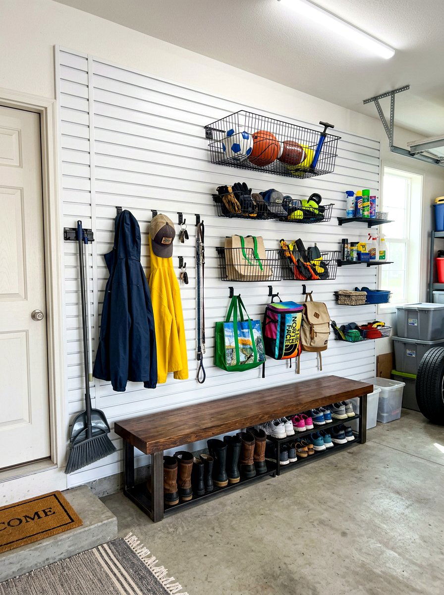 Slat Wall Organizer - 30 garage mudroom ideas