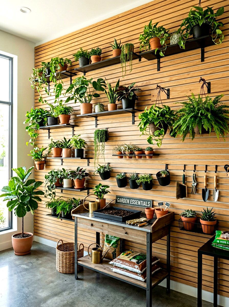 Slat Wall Plant Shelf - 30 houseplant shelf ideas
