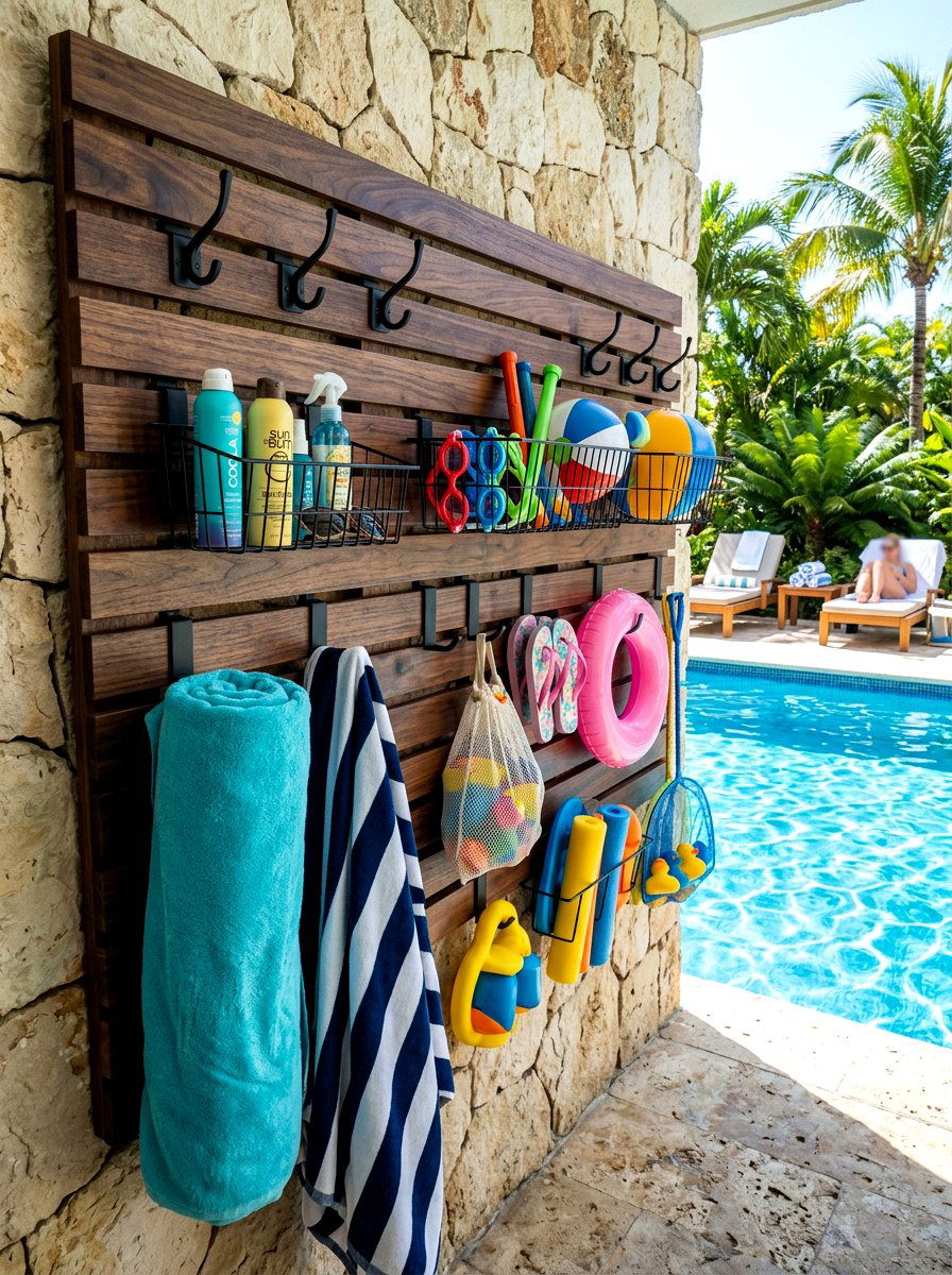 Slat Wall System - 30 outdoor towel storage ideas