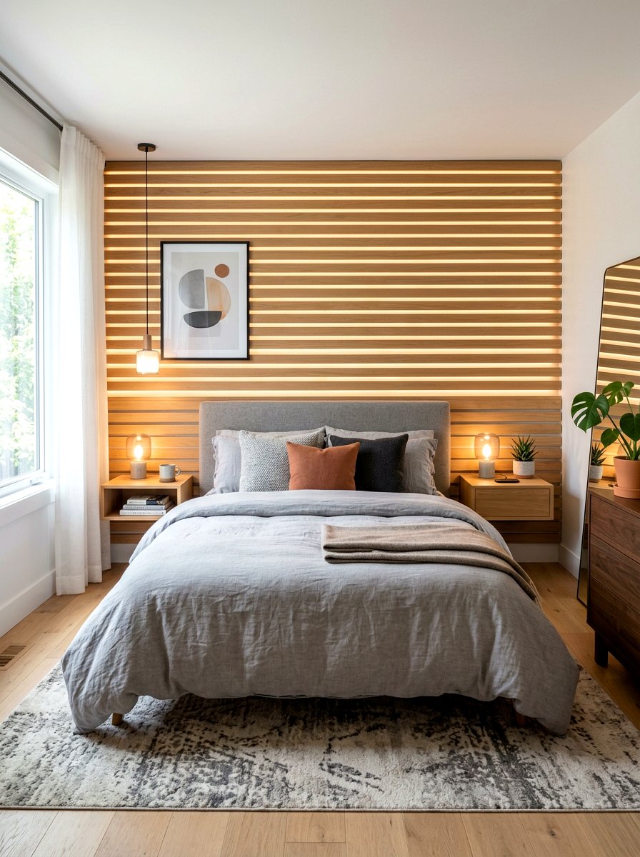 Slat Wall With LED Lighting - 30 slat wall headboard ideas