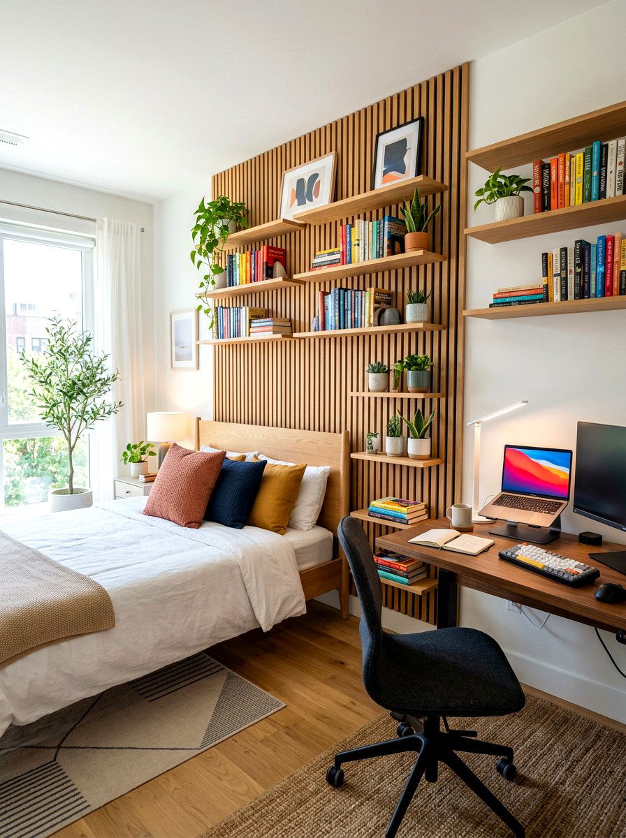 Slat Wall With Shelving - 30 slat wall headboard ideas