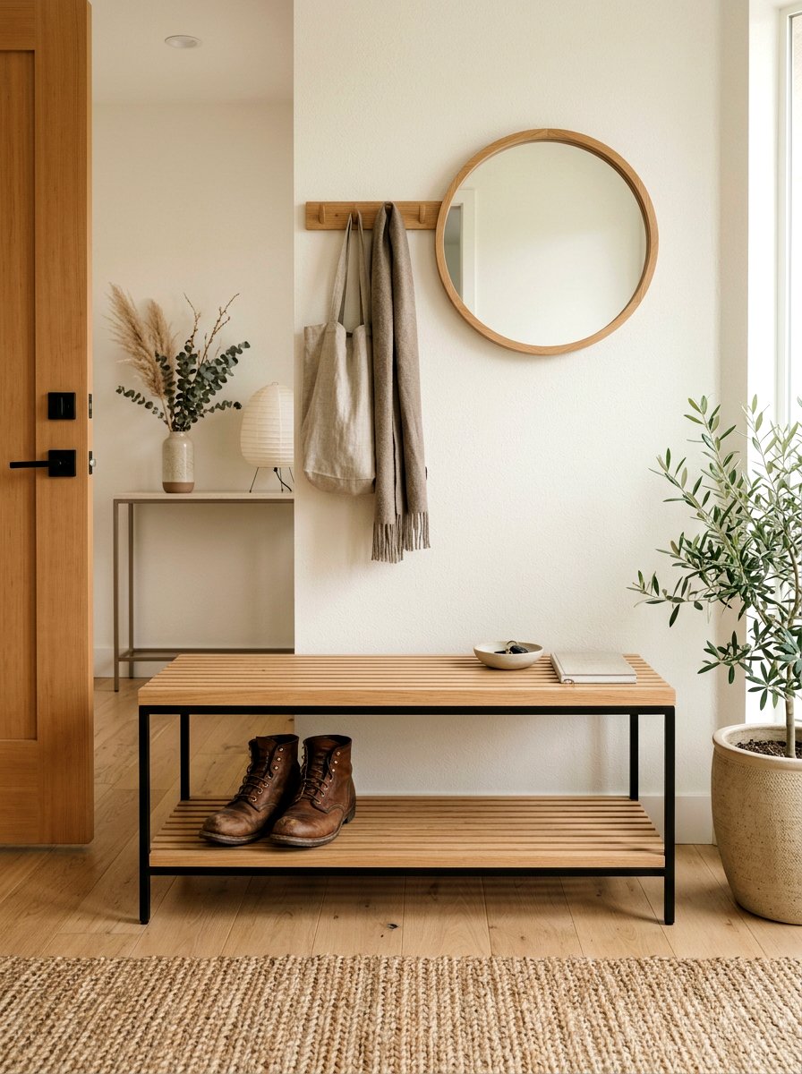 Slat Wood Entryway Bench - 30 entryway bench ideas