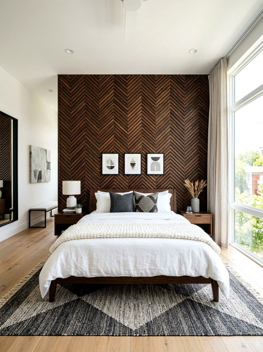 Slat Wood Herringbone - 30 headboard wall ideas