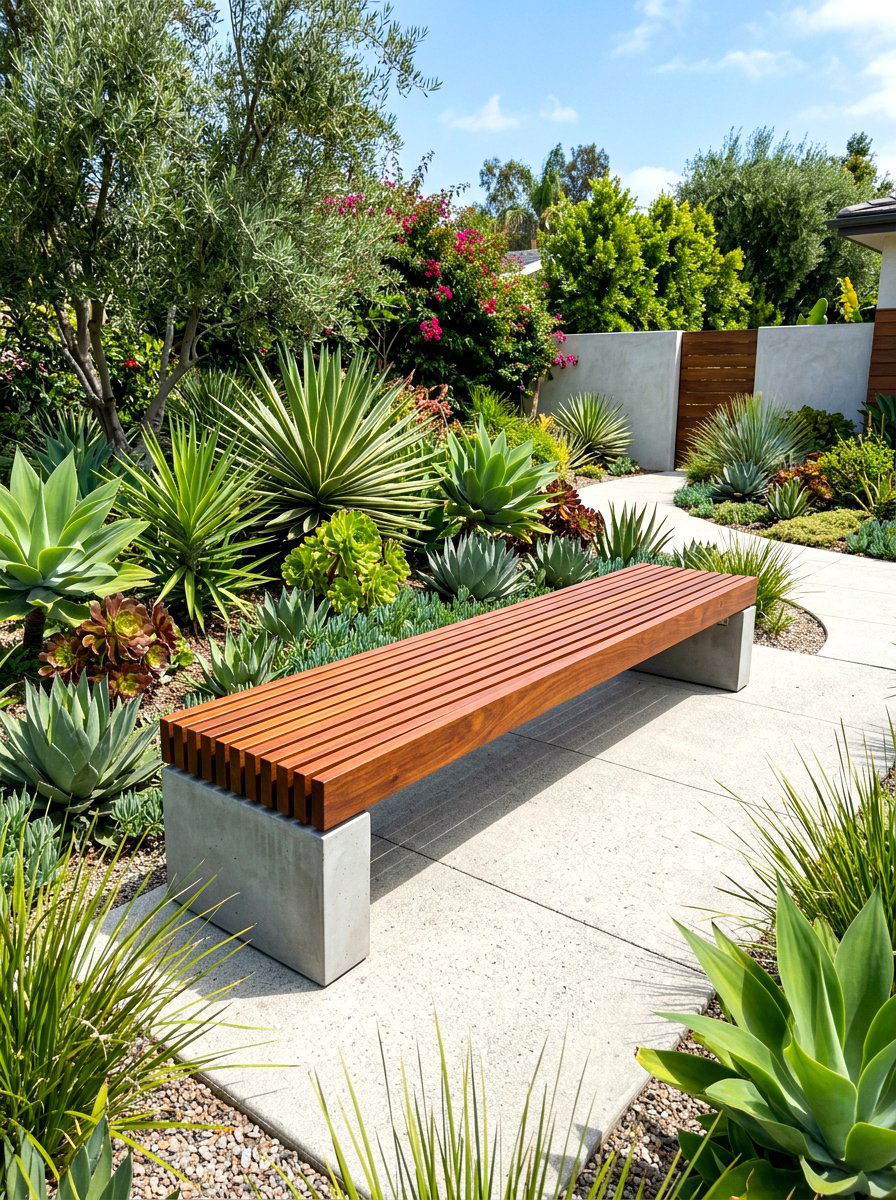 Slat Wood Modern Bench - 30 built in patio bench ideas