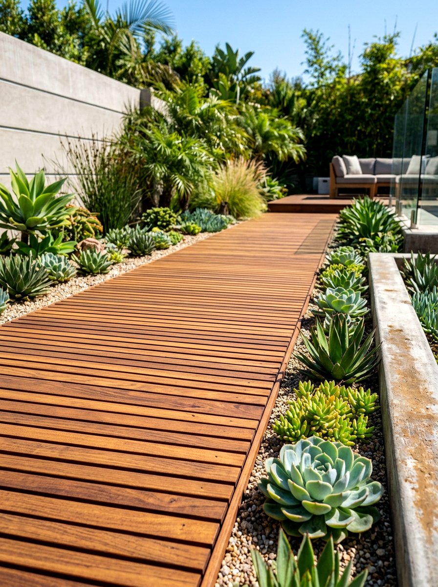 Slat Wood Walkway - 30 boardwalk garden path ideas