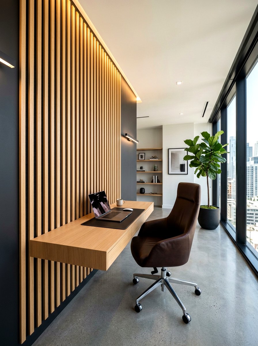 Slat Wood Wall - 30 video call background office ideas