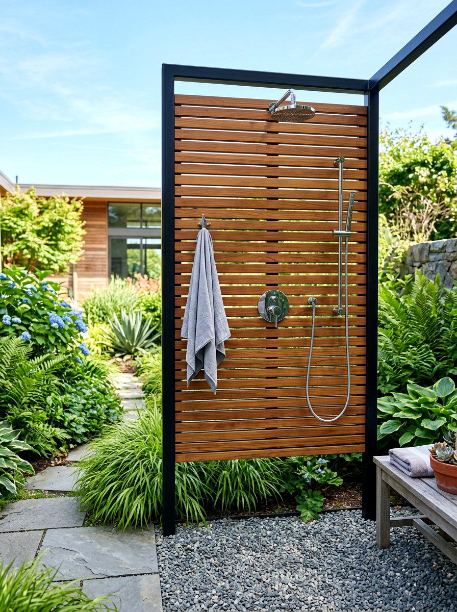 Slat wall outdoor shower - 30 outdoor shower summer ideas