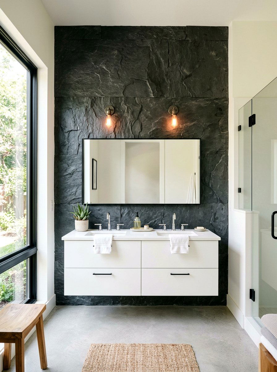 Slate Accent Wall - 30 mini spa room ideas