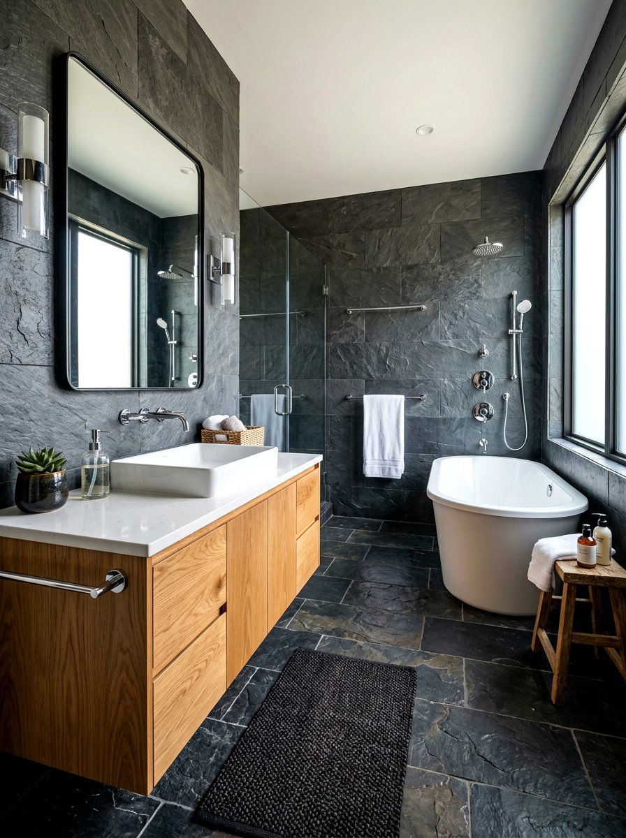 Slate Bathroom Tile - 30 rustic luxury bathroom ideas
