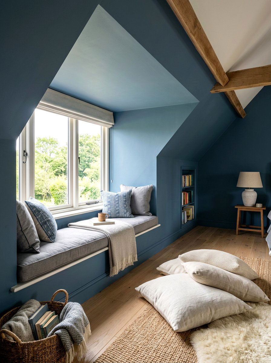 Slate Blue Attic Retreat - 30 saturated color room ideas