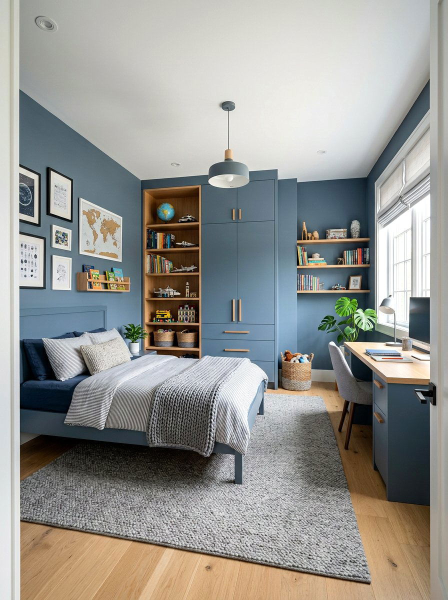Slate Blue Boys Room - 30 color drenched kids room ideas