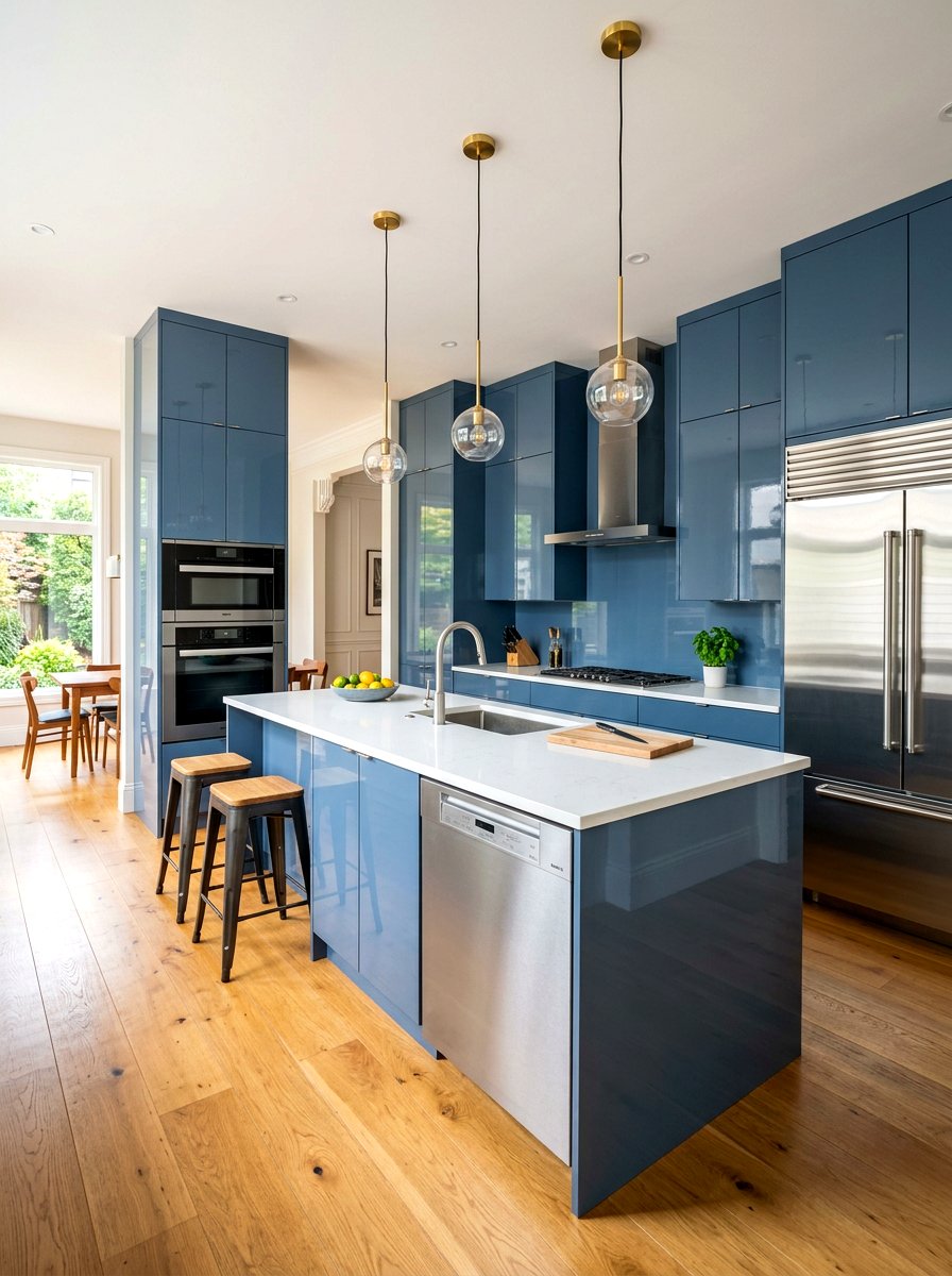 Slate Blue Gloss Kitchen - 30 lacquered room ideas