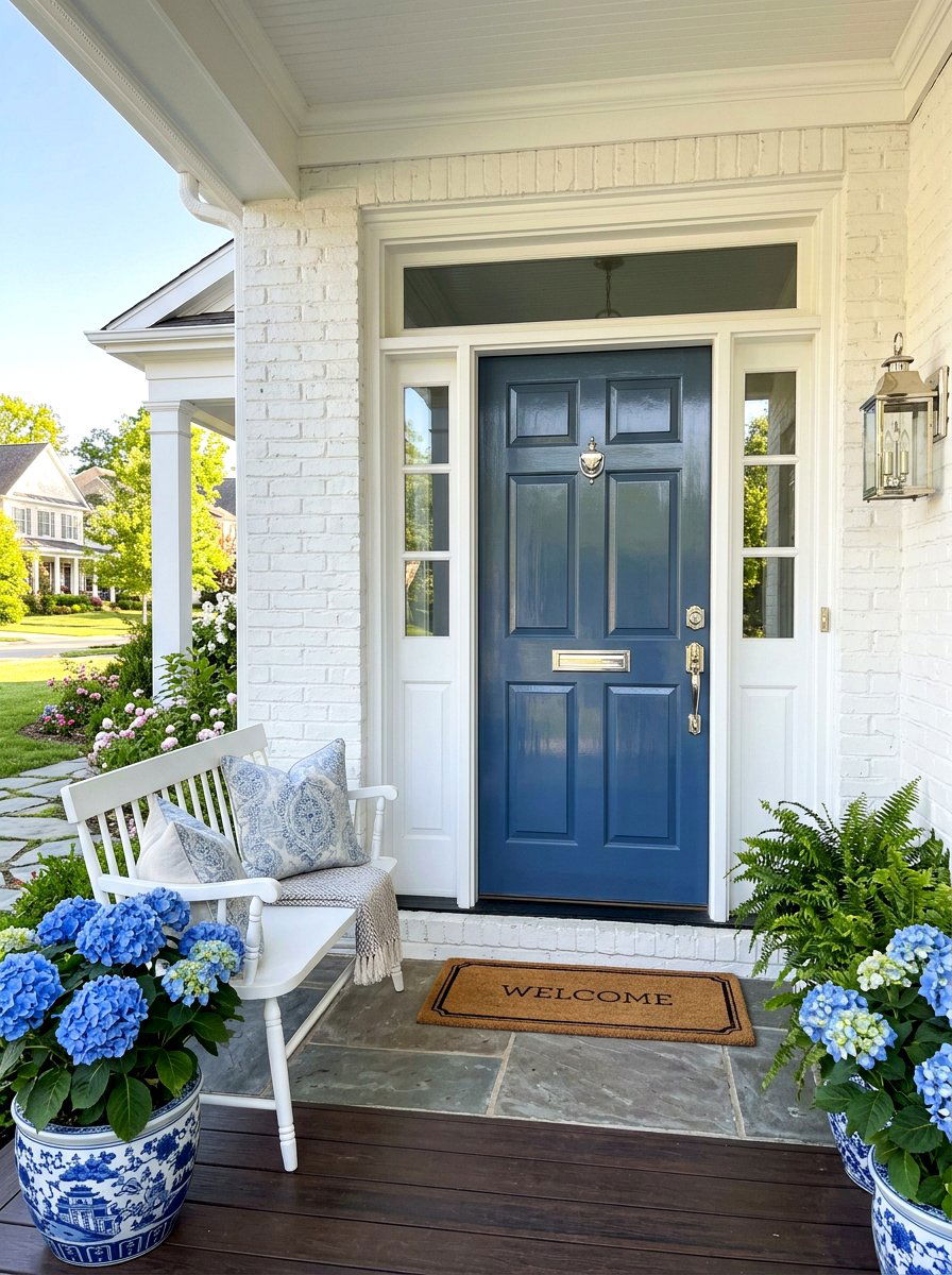 Slate Blue Glossy Door - 30 lacquered front door ideas