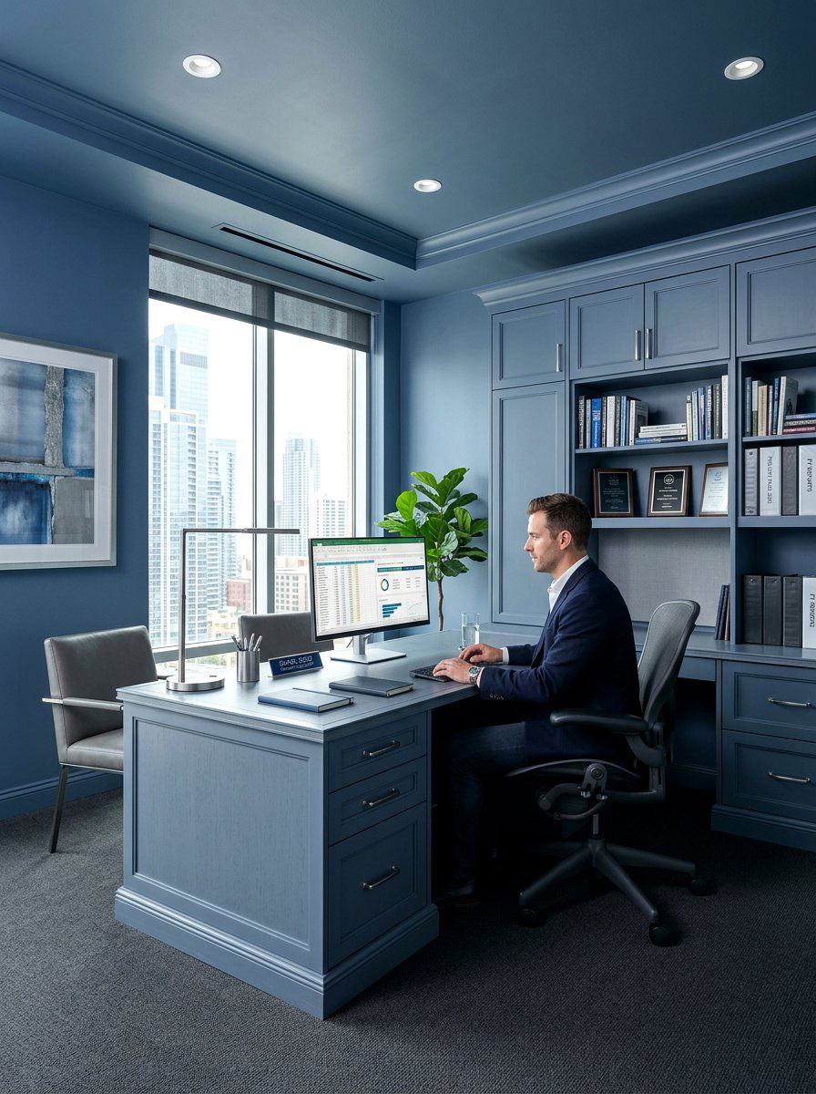 Slate Blue Office - 30 color drenched office ideas