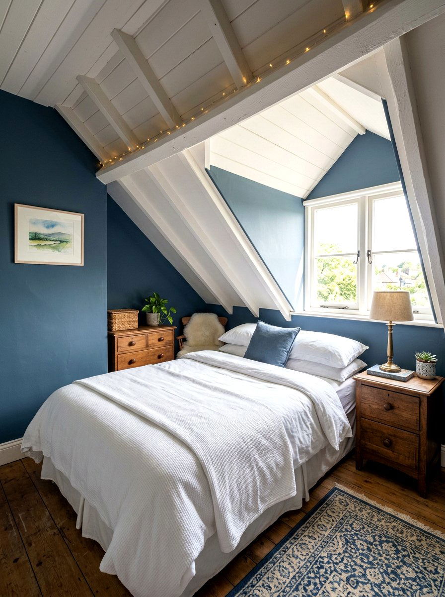 Slate Blue Small Attic Bedroom - 30 small room big color ideas