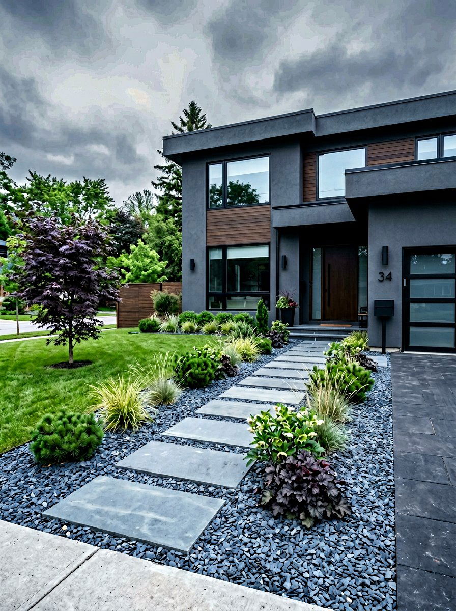 Slate Chip Border - 30 front yard mulch ideas