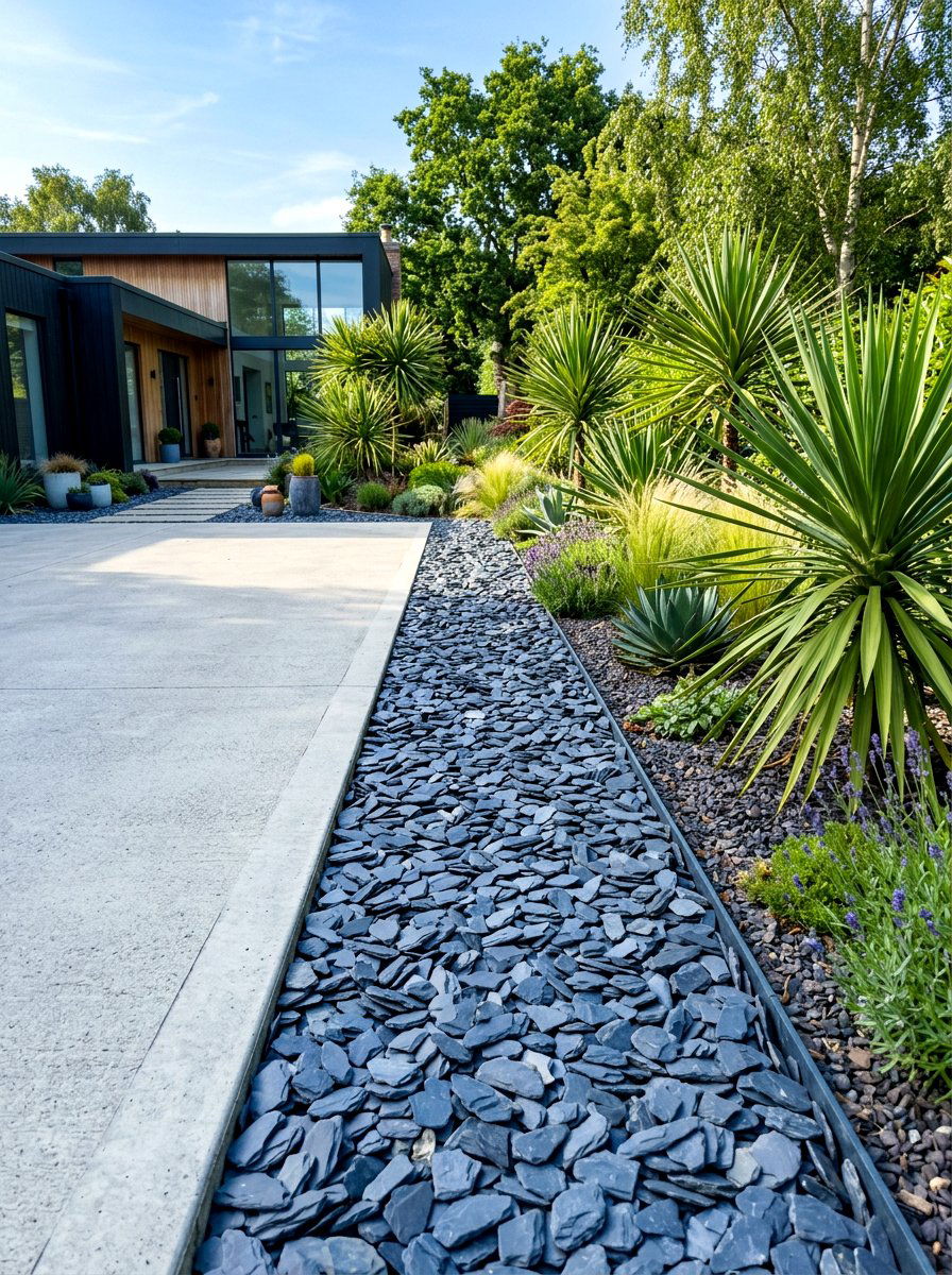 Slate Chip Driveway Border - 30 driveway border ideas