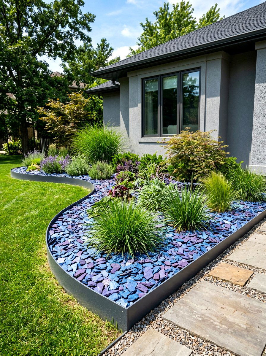 Slate Chip Garden Bed - 30 gravel backyard ideas