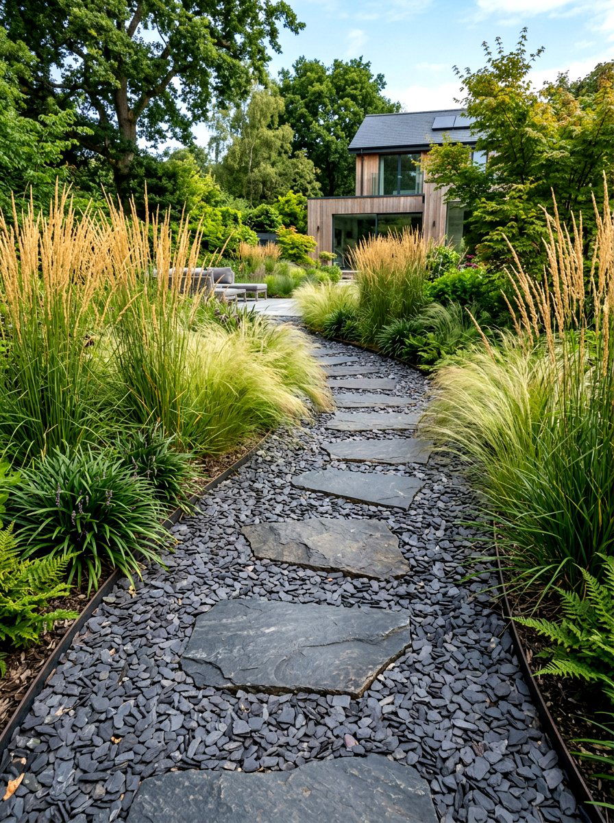 Slate Chip Path - 30 stepping stone walkway ideas