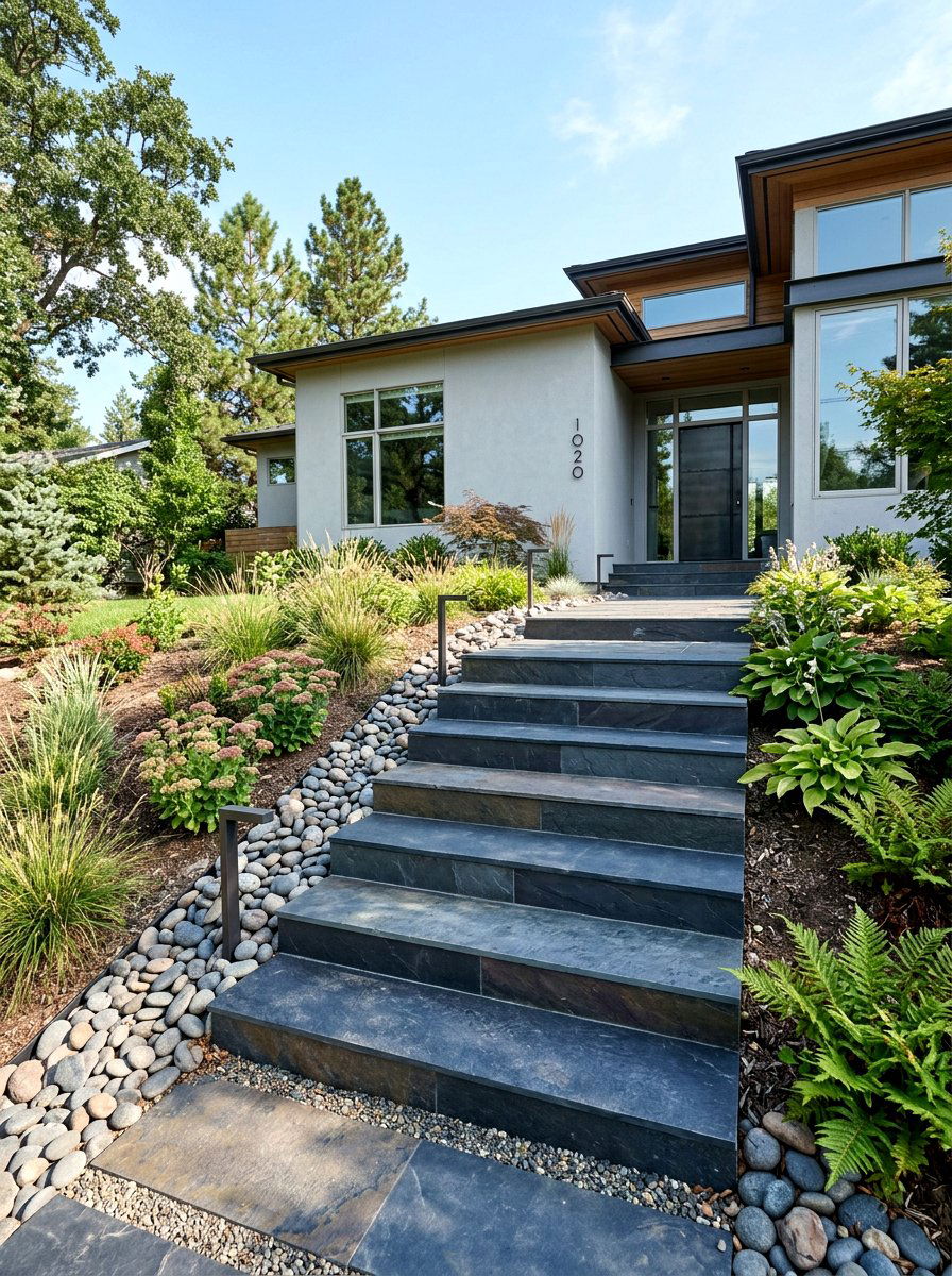 Slate Entry Stairs - 30 stone front steps ideas