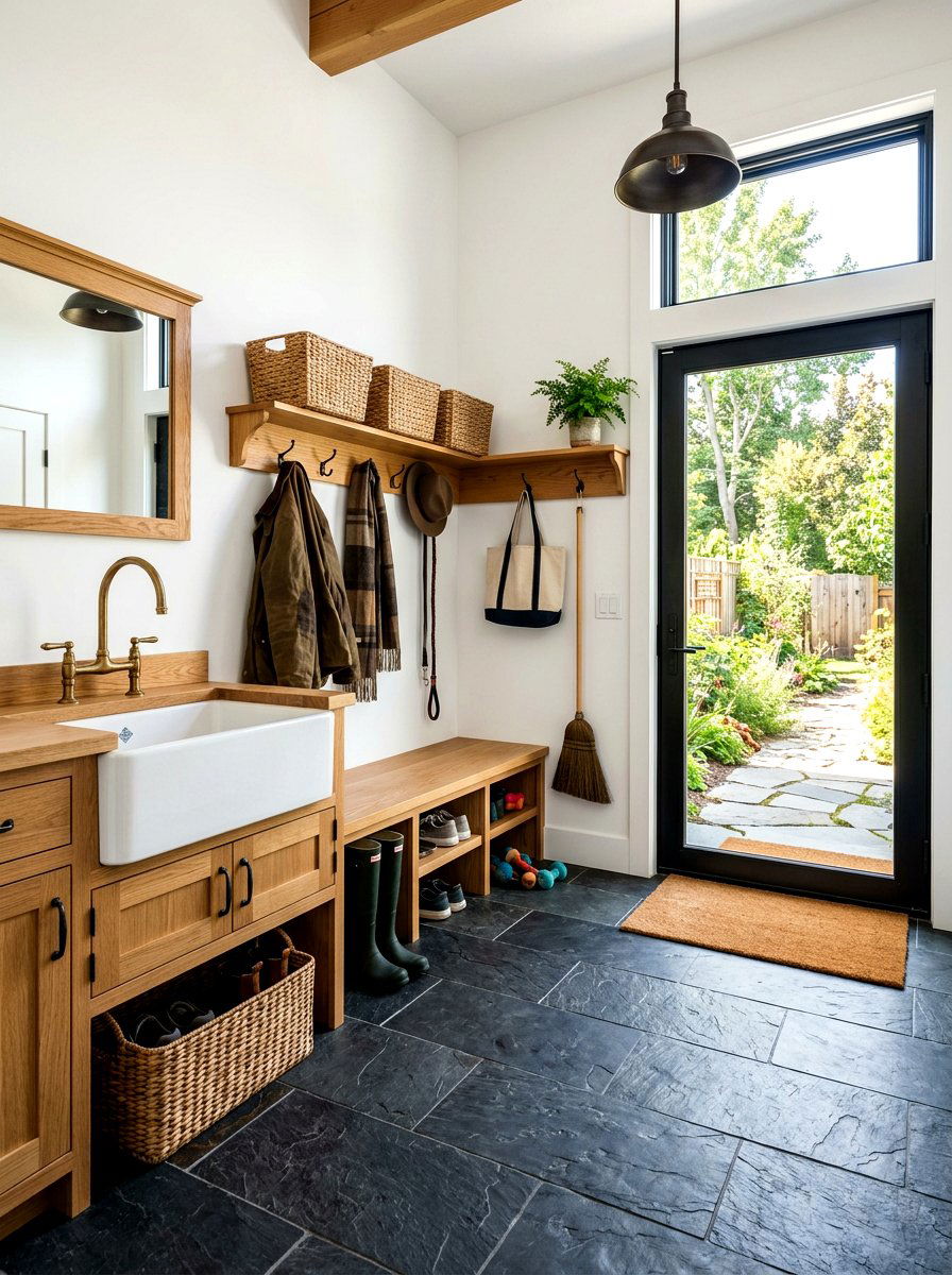 Slate Floor Mudroom Entry - 30 mudroom laundry sink ideas