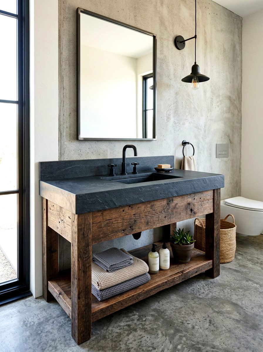 Slate Gray Integrated Vanity - 30 integrated stone vanity ideas