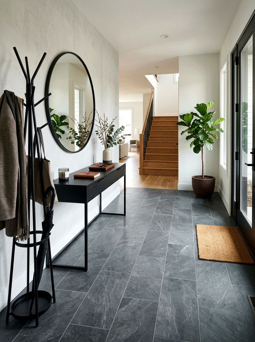 Slate Gray Stone Tile - 30 peel and stick floor ideas
