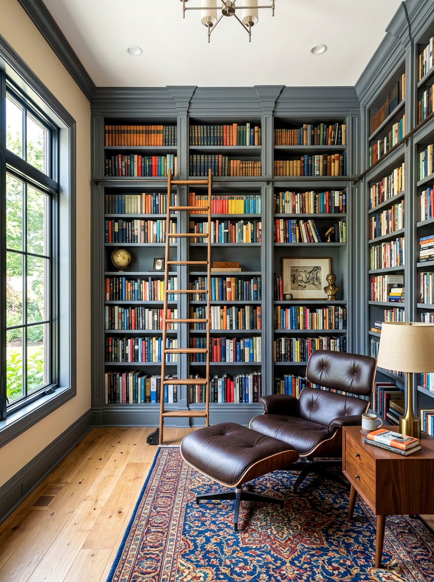 Slate Grey Bookshelf Trim Light Walls - 30 contrast trim wall ideas