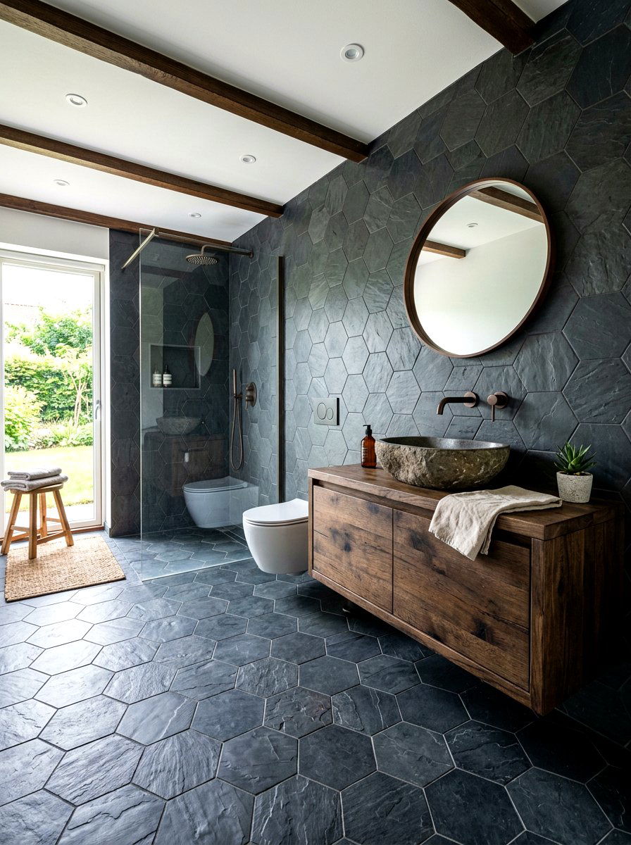 Slate Hexagon Tile Bathroom - 30 hex tile bathroom ideas