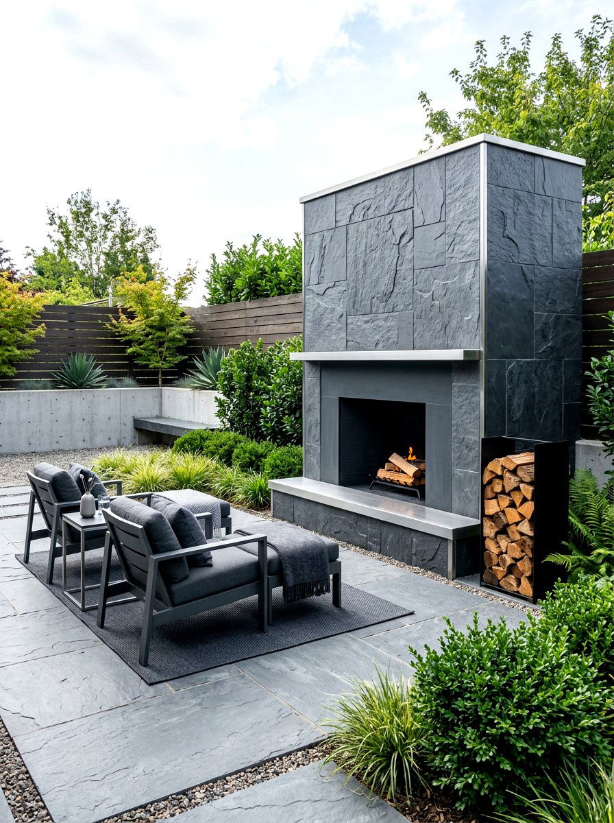 Slate Patio Fireplace - 30 covered patio fireplace ideas