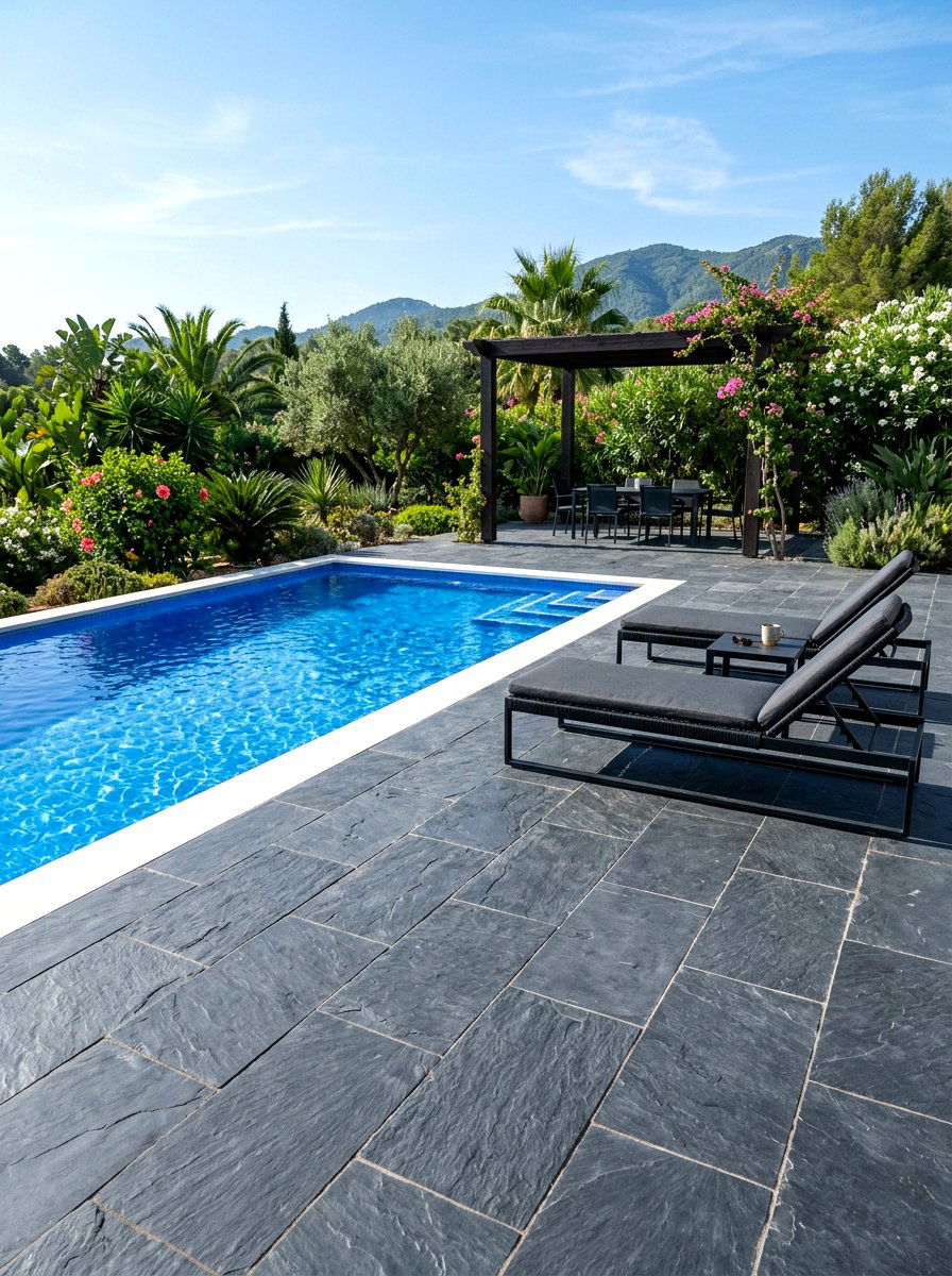 Slate Pool Deck - 30 pool deck ideas