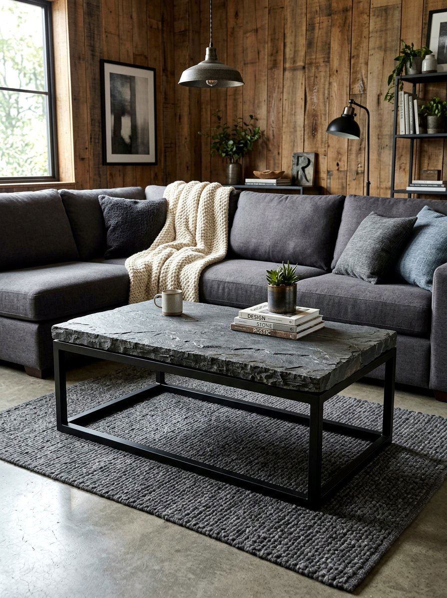 Slate Rectangular Coffee Table - 30 stone coffee table ideas