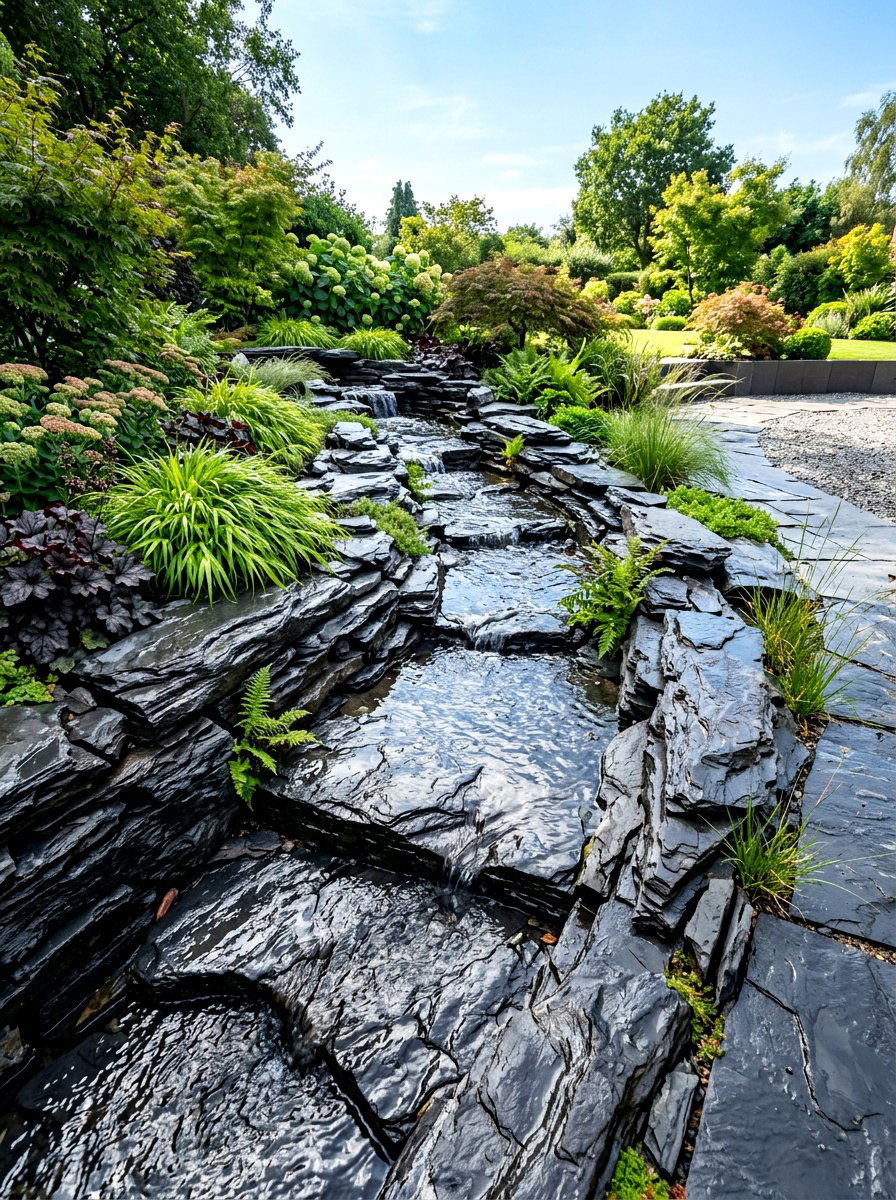 Slate Rock Waterway - 30 stream garden ideas
