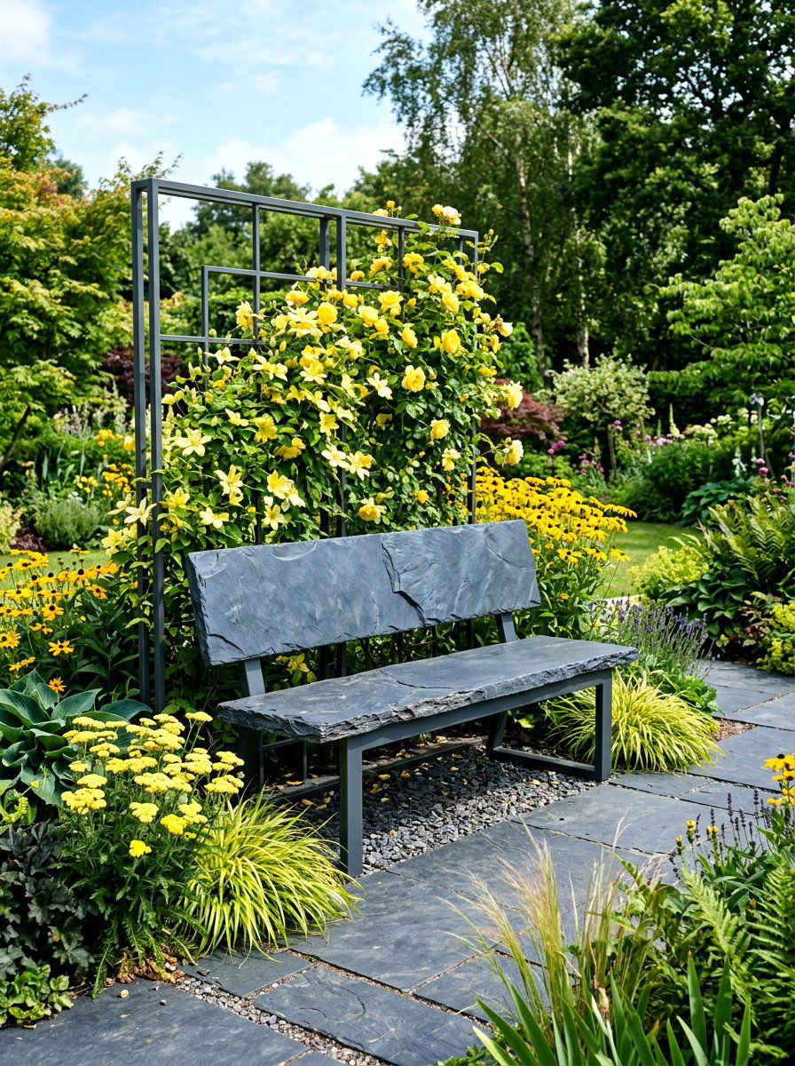 Slate Slab Garden Bench - 30 stone bench garden ideas