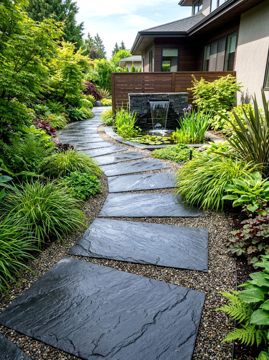Slate Step Stone - 30 stepping path backyard ideas