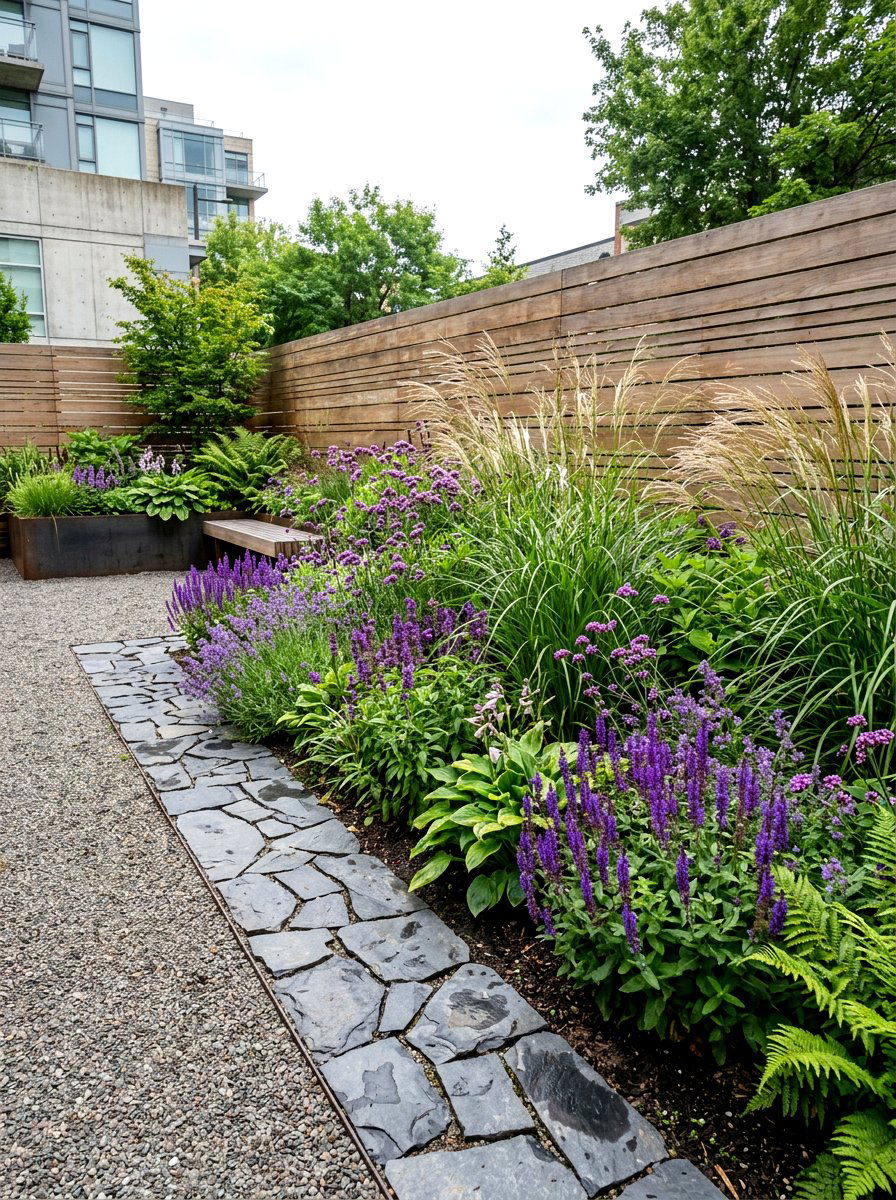 Slate Stone Border - 30 rock border garden ideas