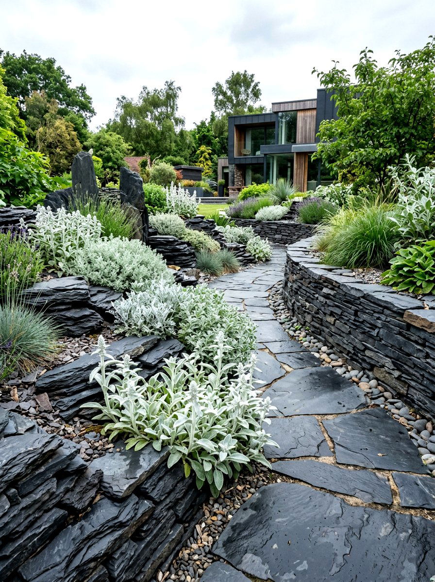 Slate Stone Garden - 30 front yard rock garden ideas